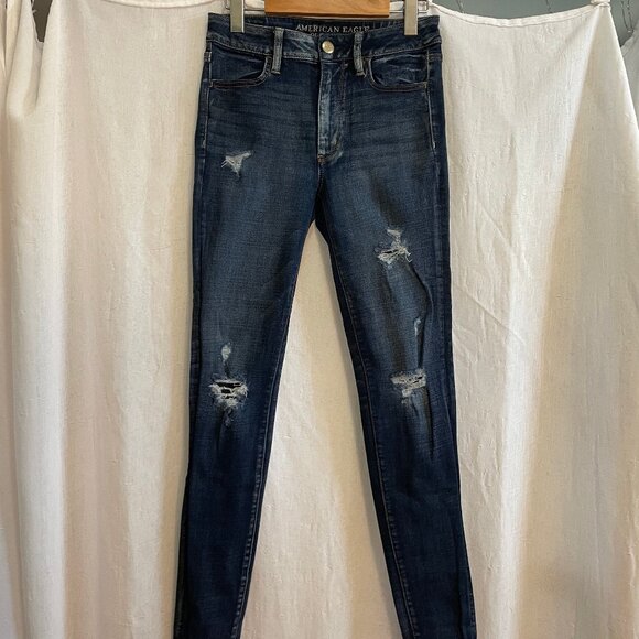 Distressed Dark Wash Skinny Jeans/Jeggings - Picture 1 of 6